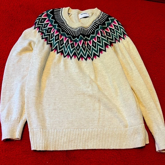 OLD NAVY Large Cream with Jacquard Design Crew Neck - Picture 1 of 6